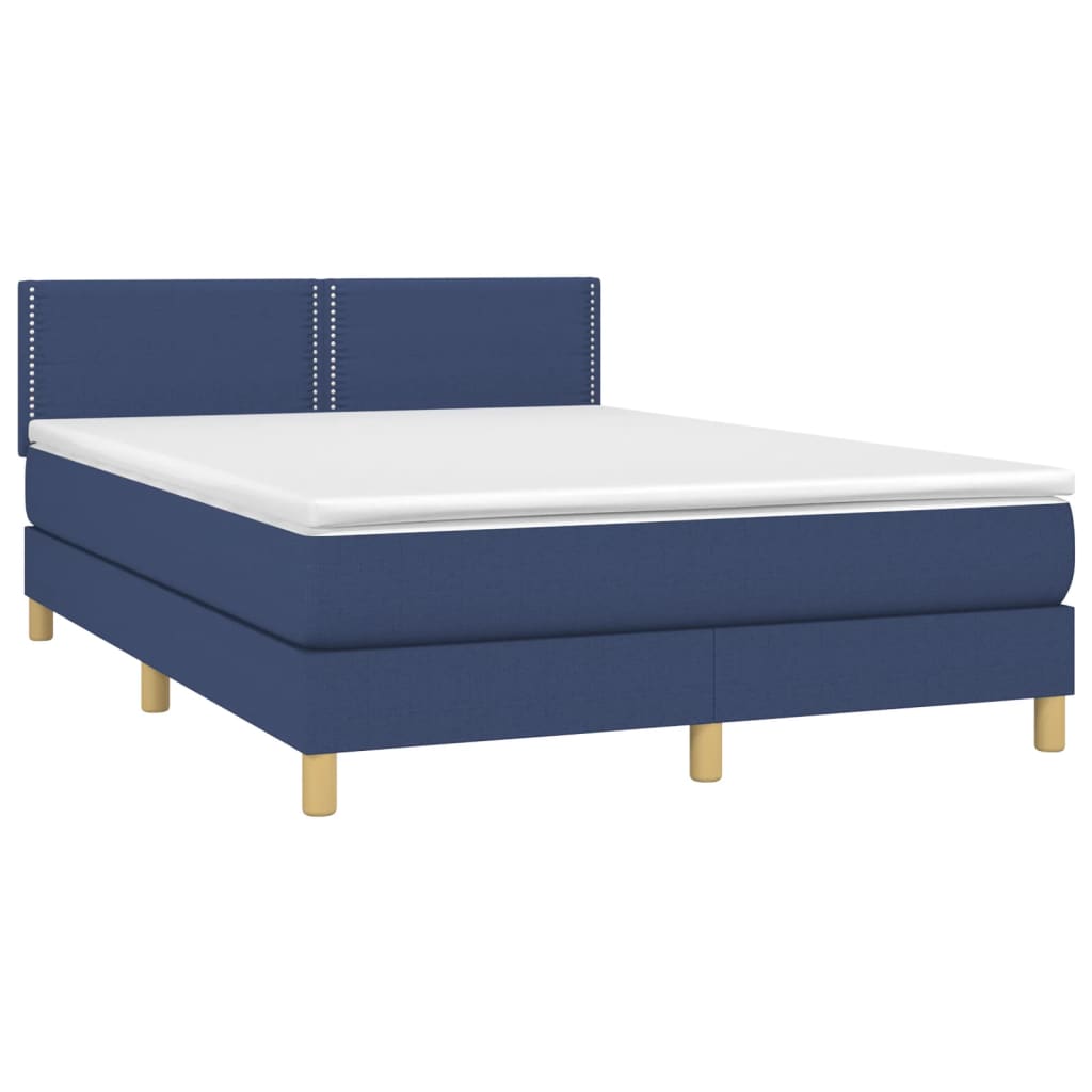 Κρεβάτι Boxspring με Στρώμα & LED Μπλε 140x200 εκ. Υφασμάτινο