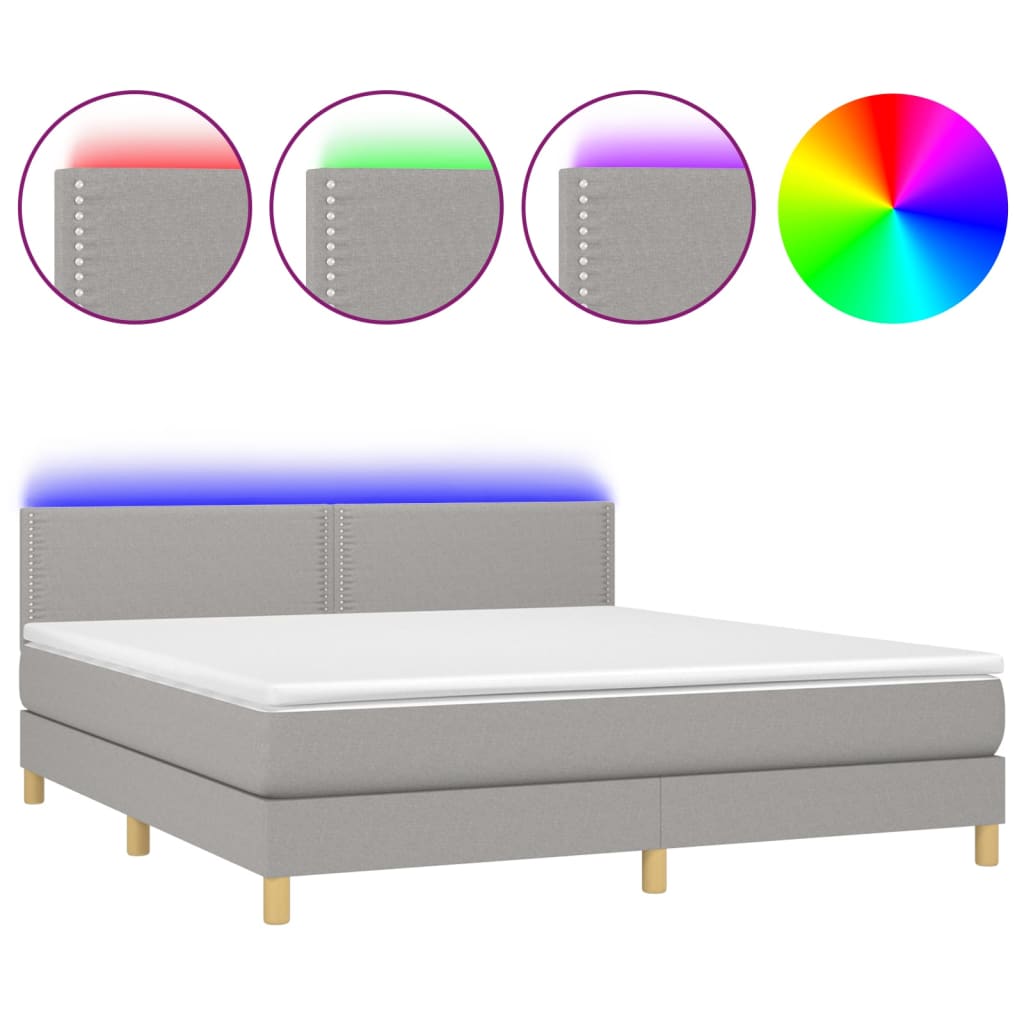 Κρεβάτι Boxspring με Στρώμα & LED Αν.Γκρι 160x200 εκ Υφασμάτινο