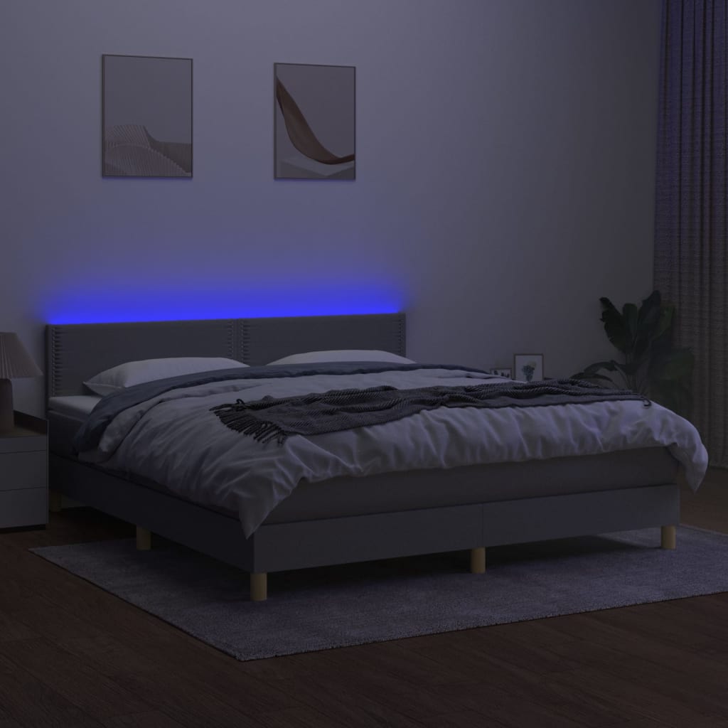 Κρεβάτι Boxspring με Στρώμα & LED Αν.Γκρι 160x200 εκ Υφασμάτινο