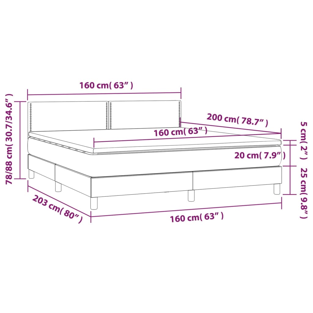 Κρεβάτι Boxspring με Στρώμα & LED Μαύρο 160x200 εκ. Υφασμάτινο