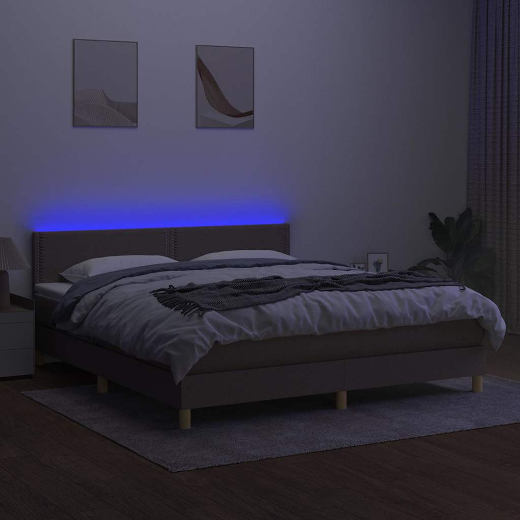 Κρεβάτι Boxspring με Στρώμα & LED Taupe 160x200 εκ. Υφασμάτινο