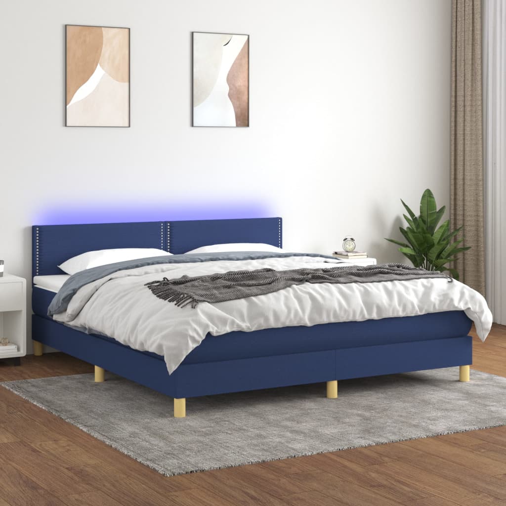 Κρεβάτι Boxspring με Στρώμα & LED Μπλε 160x200 εκ. Υφασμάτινο