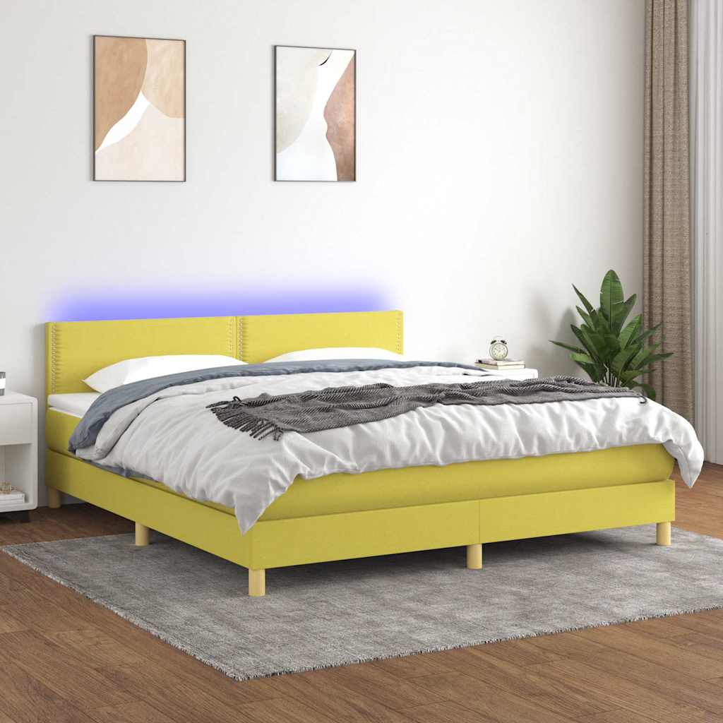 Κρεβάτι Boxspring με Στρώμα & LED Πράσινο 160x200 εκ Υφασμάτινο
