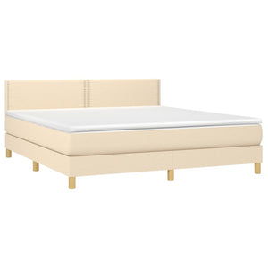 Κρεβάτι Boxspring με Στρώμα & LED Κρεμ 180x200 εκ. Υφασμάτινο