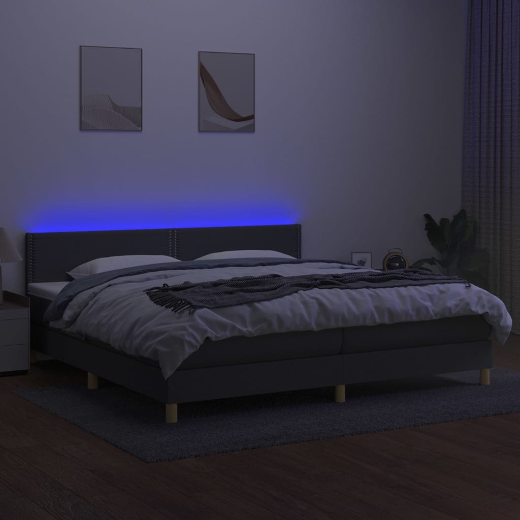 Κρεβάτι Boxspring με Στρώμα & LED Σκ.Γκρι 200x200εκ. Υφασμάτινο