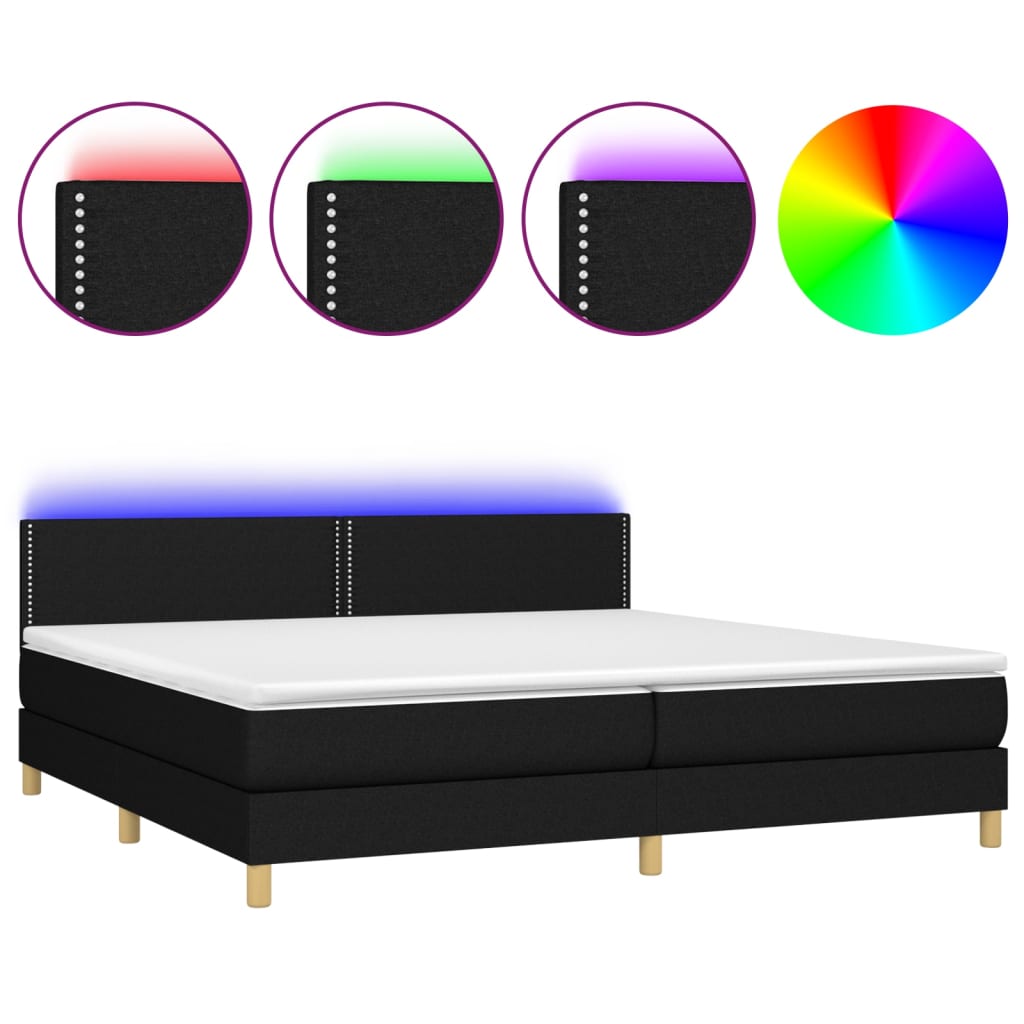 Κρεβάτι Boxspring με Στρώμα & LED Μαύρο 200x200 εκ. Υφασμάτινο