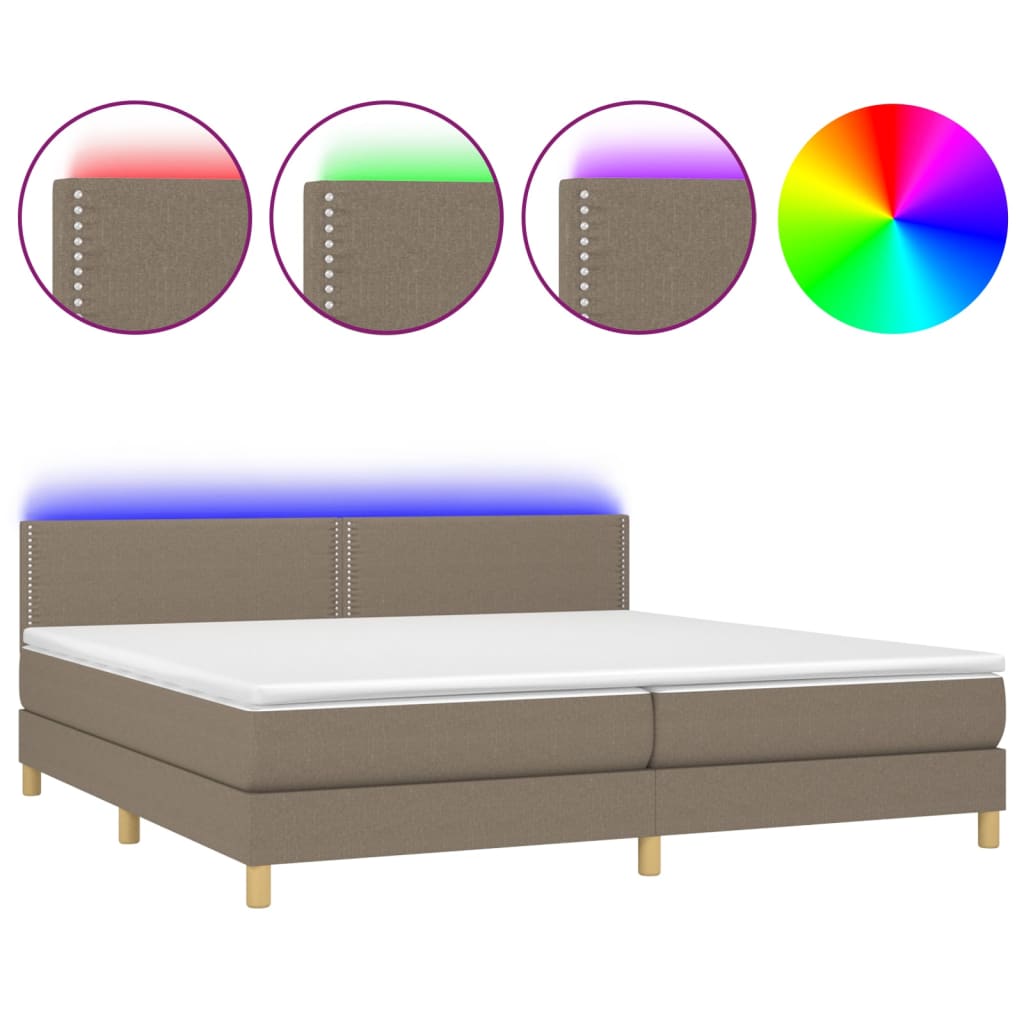 Κρεβάτι Boxspring με Στρώμα & LED Taupe 200x200 εκ. Υφασμάτινο
