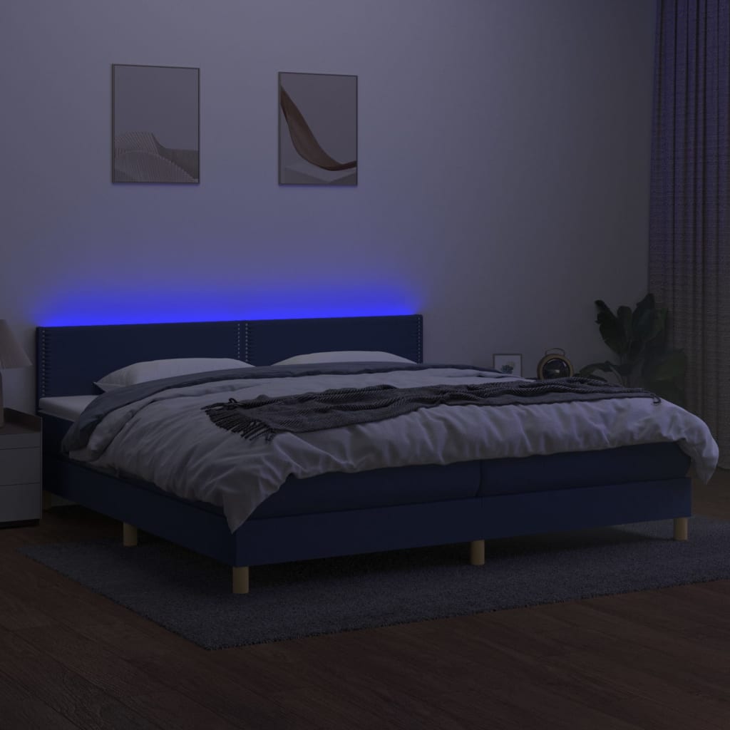 Κρεβάτι Boxspring με Στρώμα & LED Μπλε 200x200 εκ. Υφασμάτινο