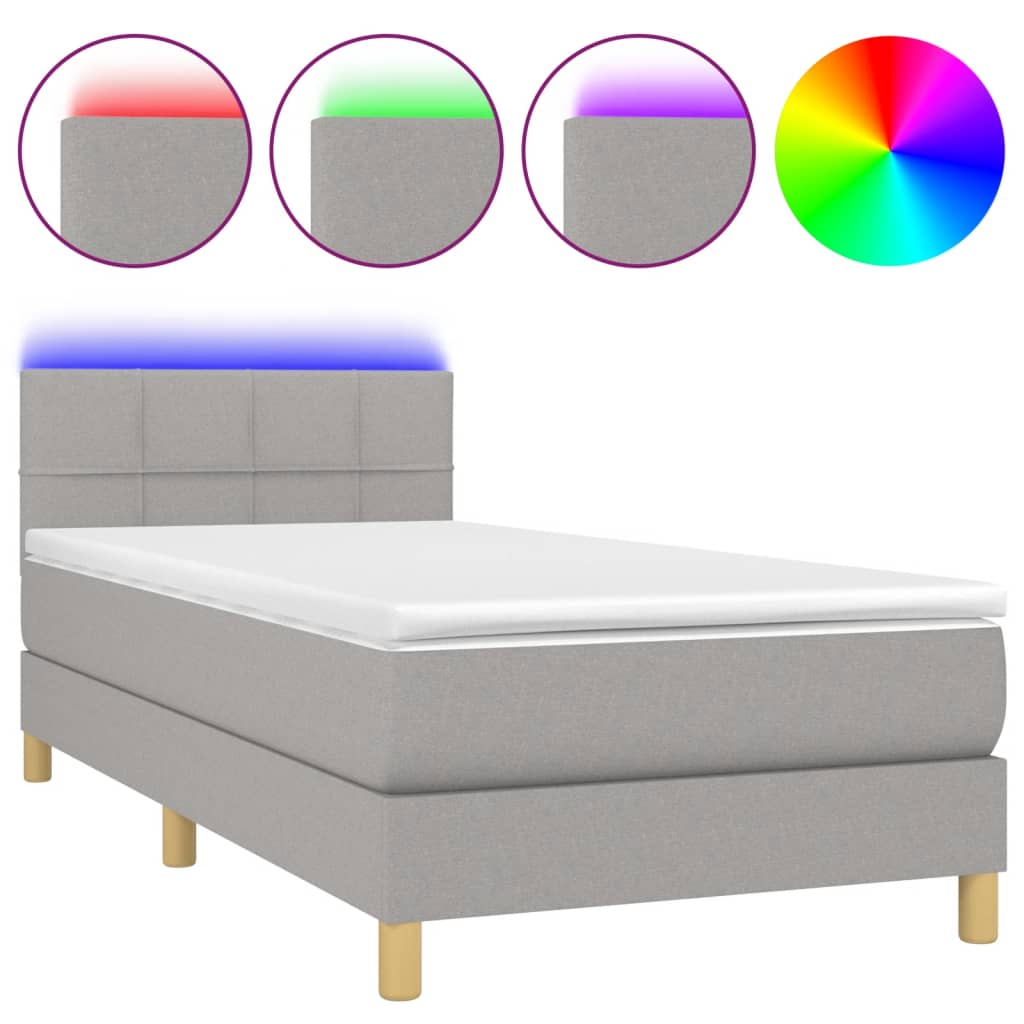 Κρεβάτι Boxspring με Στρώμα & LED Αν.Γκρι 80x200 εκ. Υφασμάτινο