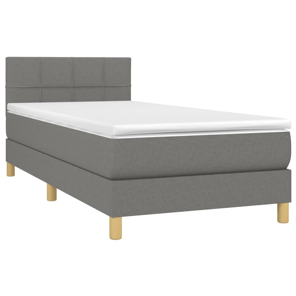 Κρεβάτι Boxspring με Στρώμα & LED Σκ.Γκρι 80x200 εκ. Υφασμάτινο
