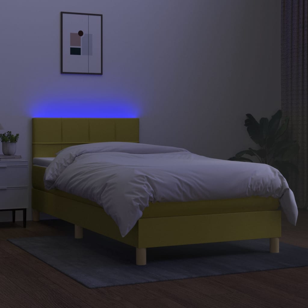 Κρεβάτι Boxspring με Στρώμα & LED Πράσινο 80x200 εκ. Υφασμάτινο - Pakobazaar