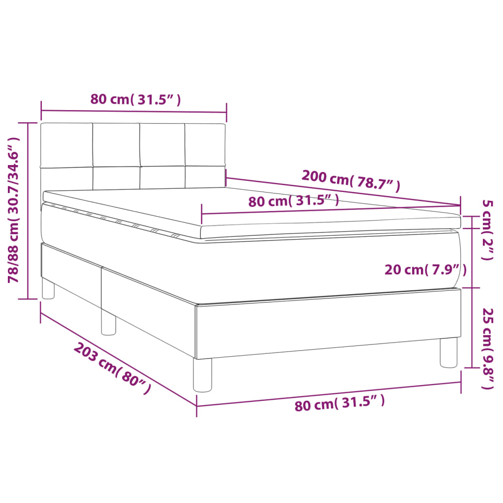 Κρεβάτι Boxspring με Στρώμα & LED Πράσινο 80x200 εκ. Υφασμάτινο - Pakobazaar