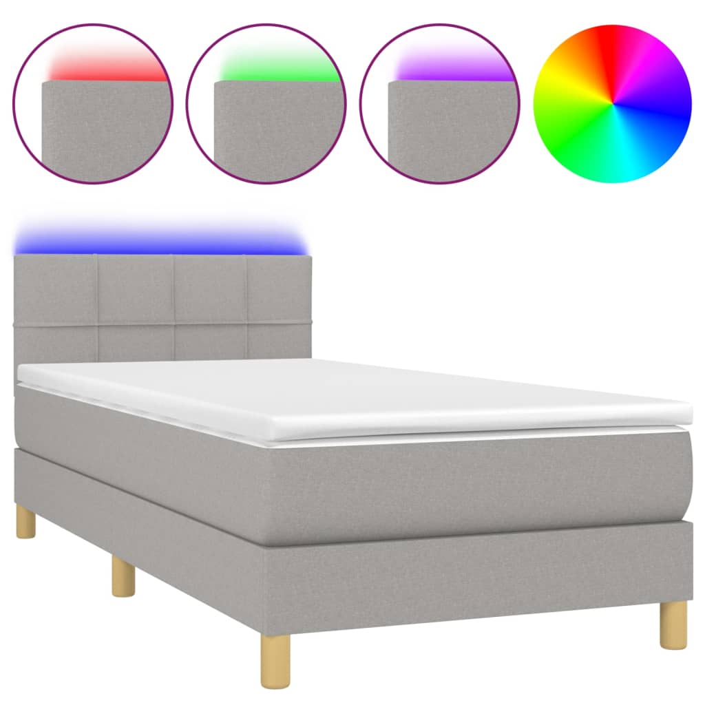 Κρεβάτι Boxspring με Στρώμα & LED Αν.Γκρι 90x190 εκ. Υφασμάτινο