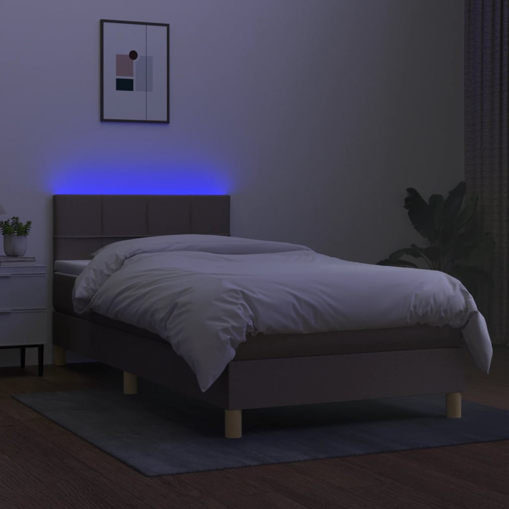 Κρεβάτι Boxspring με Στρώμα & LED Taupe 90x190 εκ. Υφασμάτινο