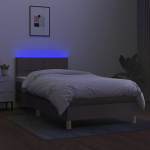 Κρεβάτι Boxspring με Στρώμα & LED Taupe 90x190 εκ. Υφασμάτινο