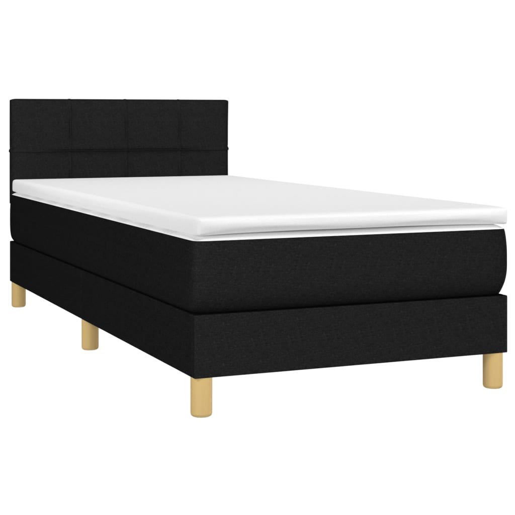 Κρεβάτι Boxspring με Στρώμα & LED Μαύρο 90x200 εκ. Υφασμάτινο
