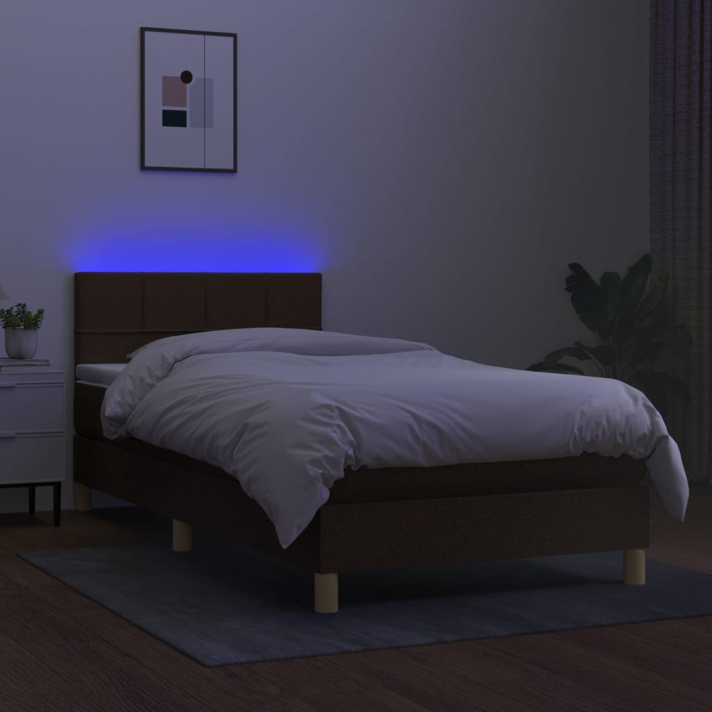 Κρεβάτι Boxspring με Στρώμα & LED Σκ.Καφέ 100x200 εκ Υφασμάτινο