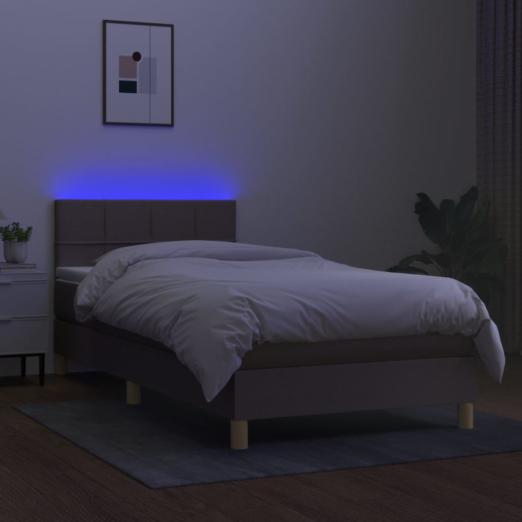 Κρεβάτι Boxspring με Στρώμα & LED Taupe 100x200 εκ. Υφασμάτινο