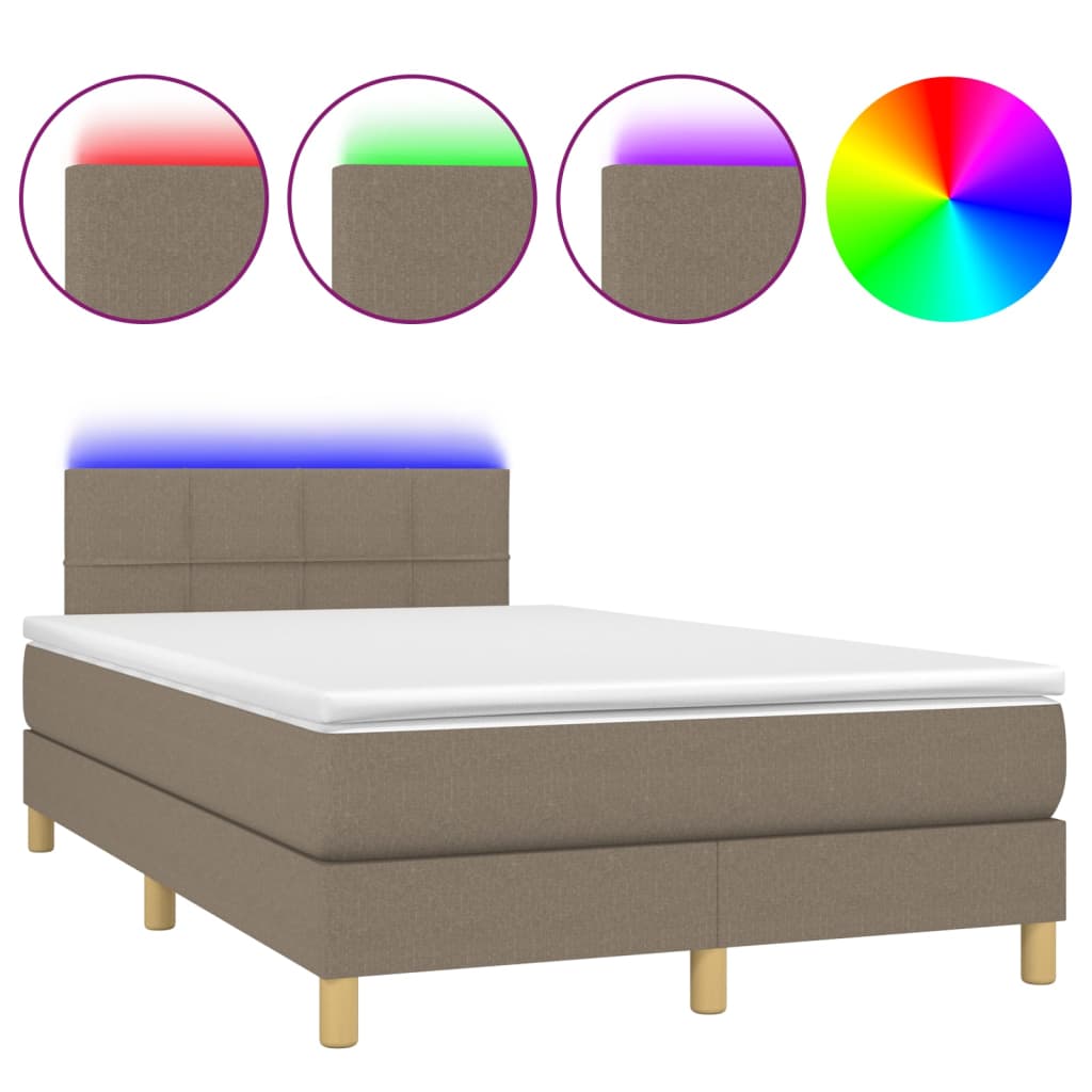 Κρεβάτι Boxspring με Στρώμα & LED Taupe 120x200 εκ. Υφασμάτινο