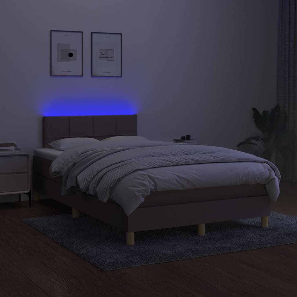 Κρεβάτι Boxspring με Στρώμα & LED Taupe 120x200 εκ. Υφασμάτινο