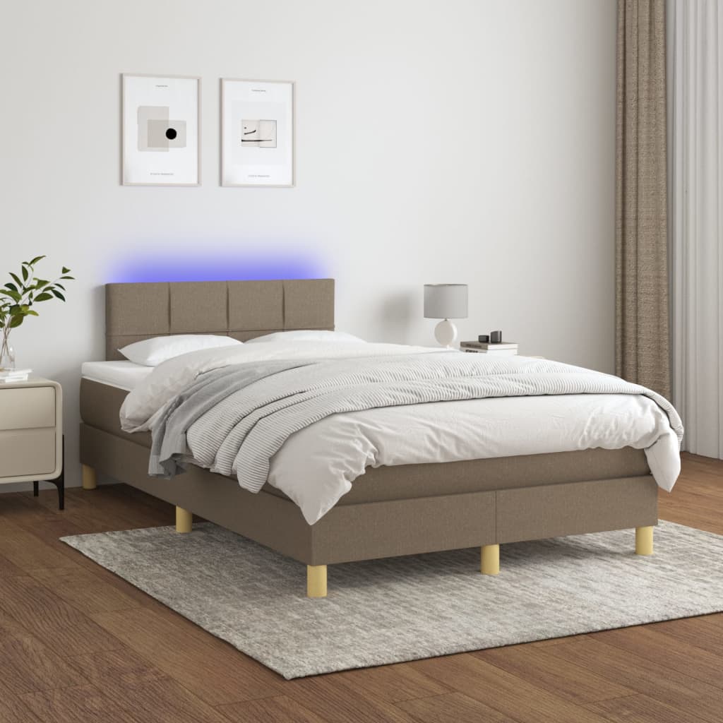 Κρεβάτι Boxspring με Στρώμα & LED Taupe 120x200 εκ. Υφασμάτινο