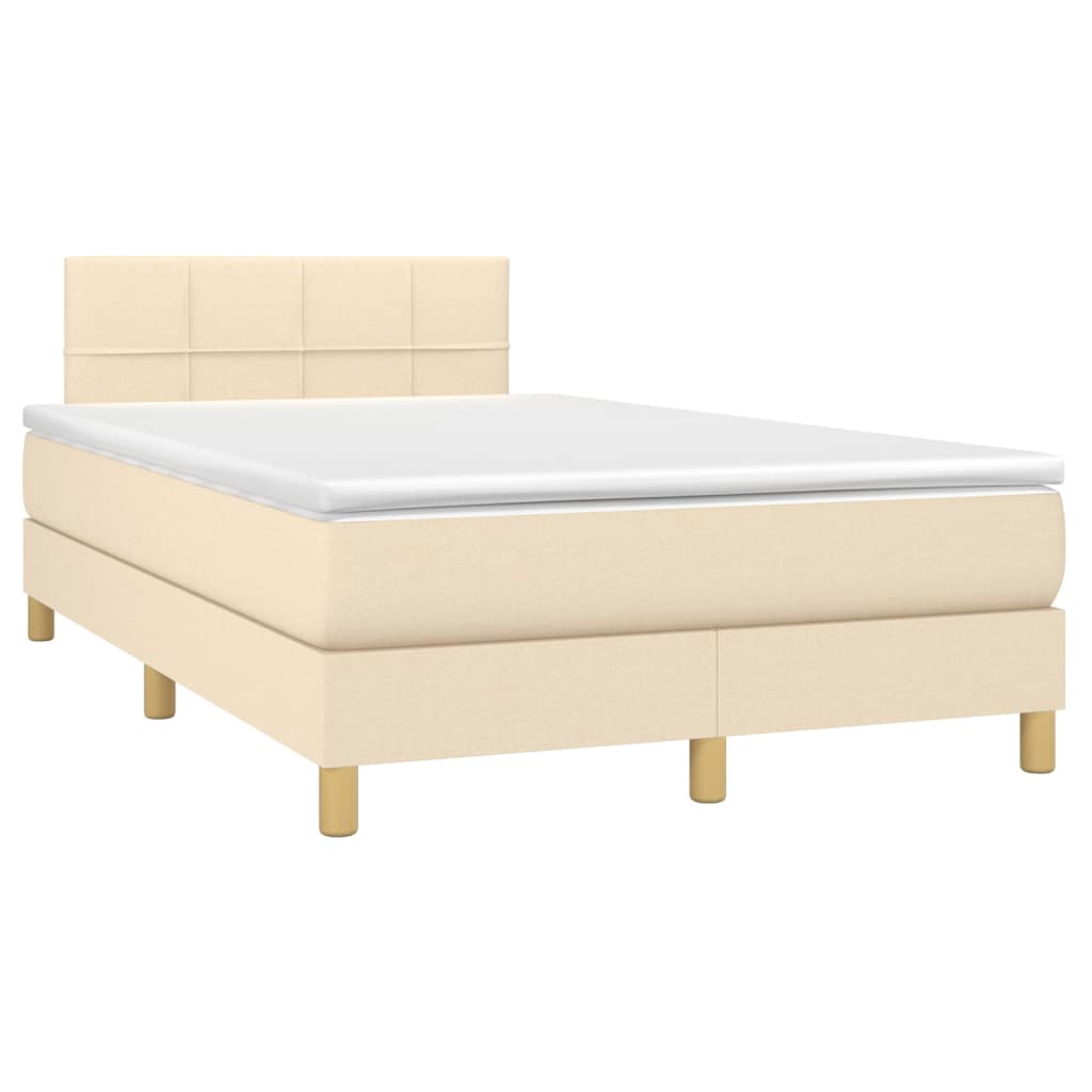 Κρεβάτι Boxspring με Στρώμα & LED Κρεμ 120x200 εκ. Υφασμάτινο
