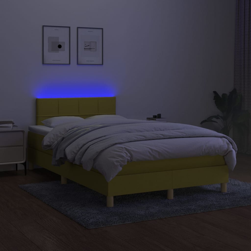 Κρεβάτι Boxspring με Στρώμα & LED Πράσινο 120x200 εκ Υφασμάτινο - Pakobazaar