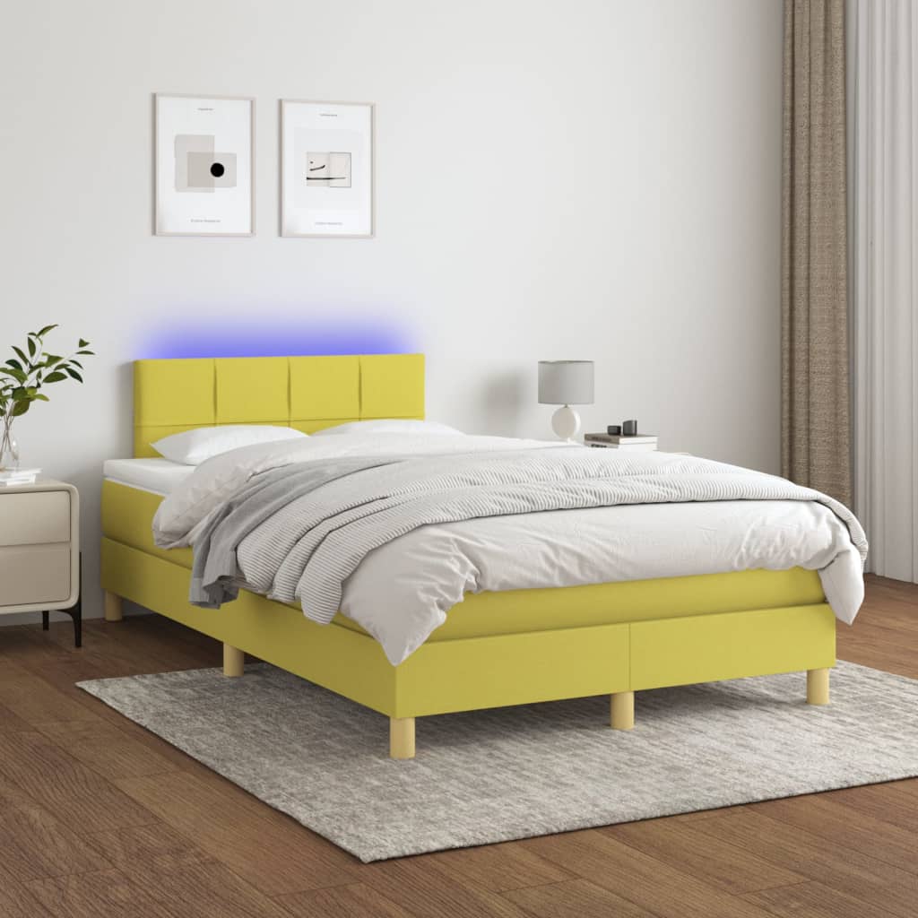 Κρεβάτι Boxspring με Στρώμα & LED Πράσινο 120x200 εκ Υφασμάτινο - Pakobazaar