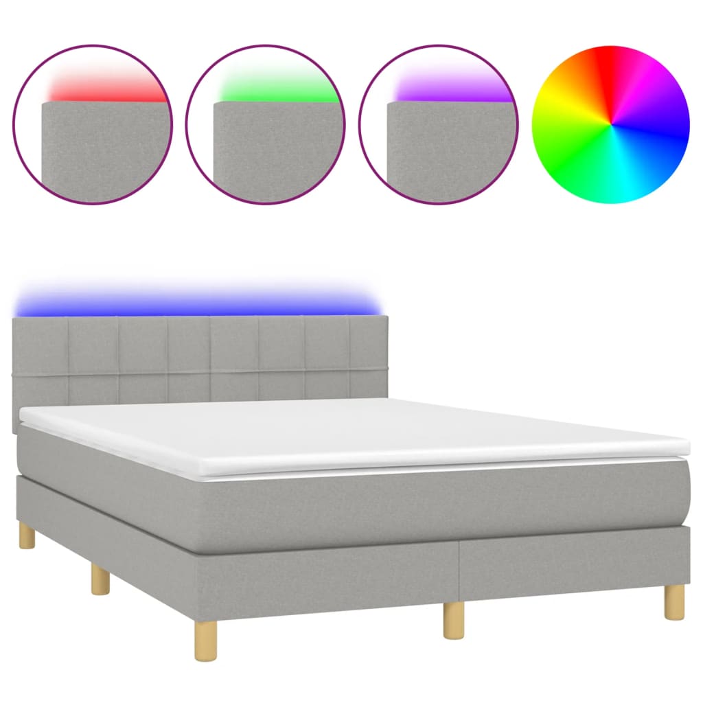 Κρεβάτι Boxspring με Στρώμα & LED Αν.Γκρι 140x190εκ. Υφασμάτινο