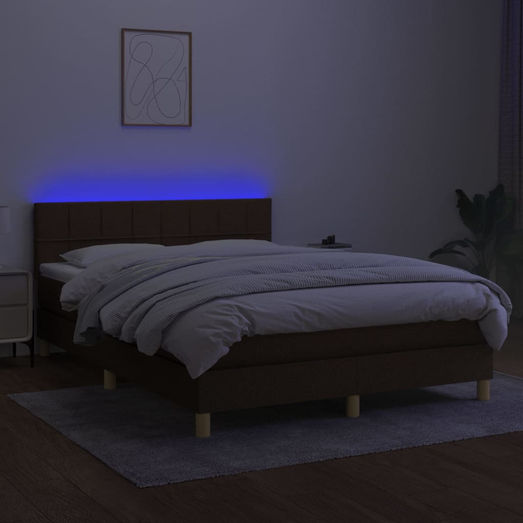 Κρεβάτι Boxspring με Στρώμα & LED Σκ.Καφέ 140x190 εκ Υφασμάτινο