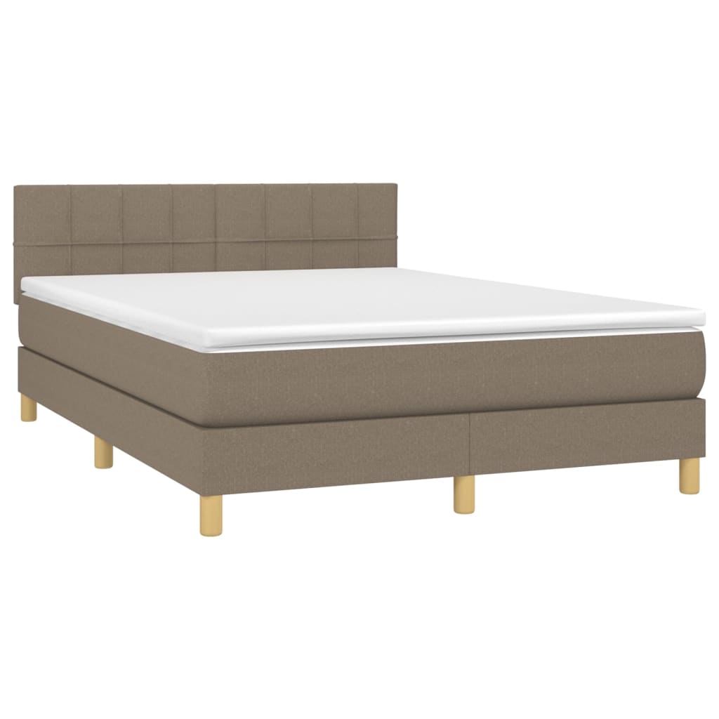 Κρεβάτι Boxspring με Στρώμα & LED Taupe 140x190 εκ. Υφασμάτινο