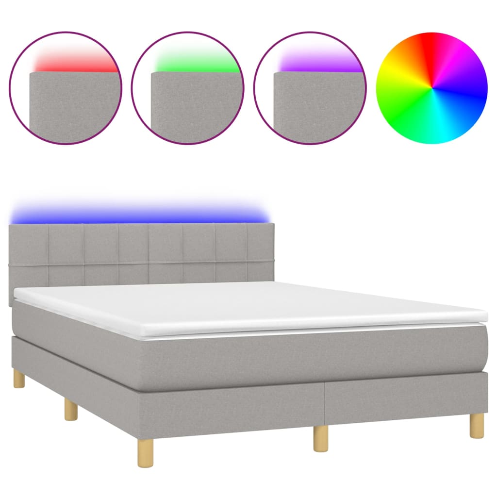 Κρεβάτι Boxspring με Στρώμα & LED Αν.Γκρι 140x200 εκ Υφασμάτινο