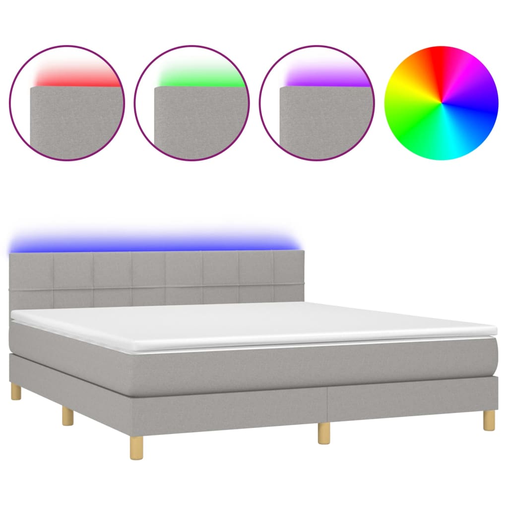 Κρεβάτι Boxspring με Στρώμα & LED Αν.Γκρι 160x200 εκ Υφασμάτινο