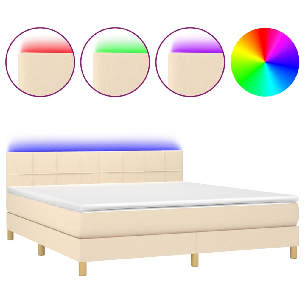 Κρεβάτι Boxspring με Στρώμα & LED Κρεμ 160x200 εκ. Υφασμάτινο