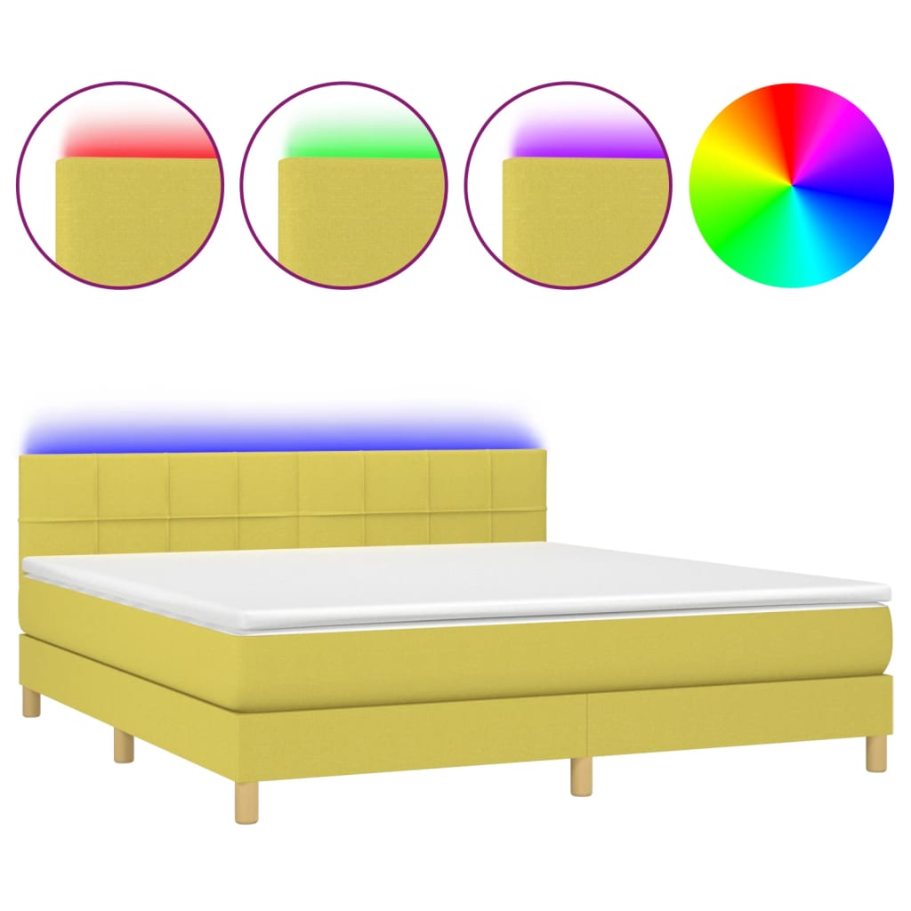Κρεβάτι Boxspring με Στρώμα & LED Πράσινο 160x200 εκ Υφασμάτινο - Pakobazaar