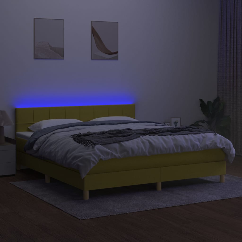 Κρεβάτι Boxspring με Στρώμα & LED Πράσινο 160x200 εκ Υφασμάτινο - Pakobazaar