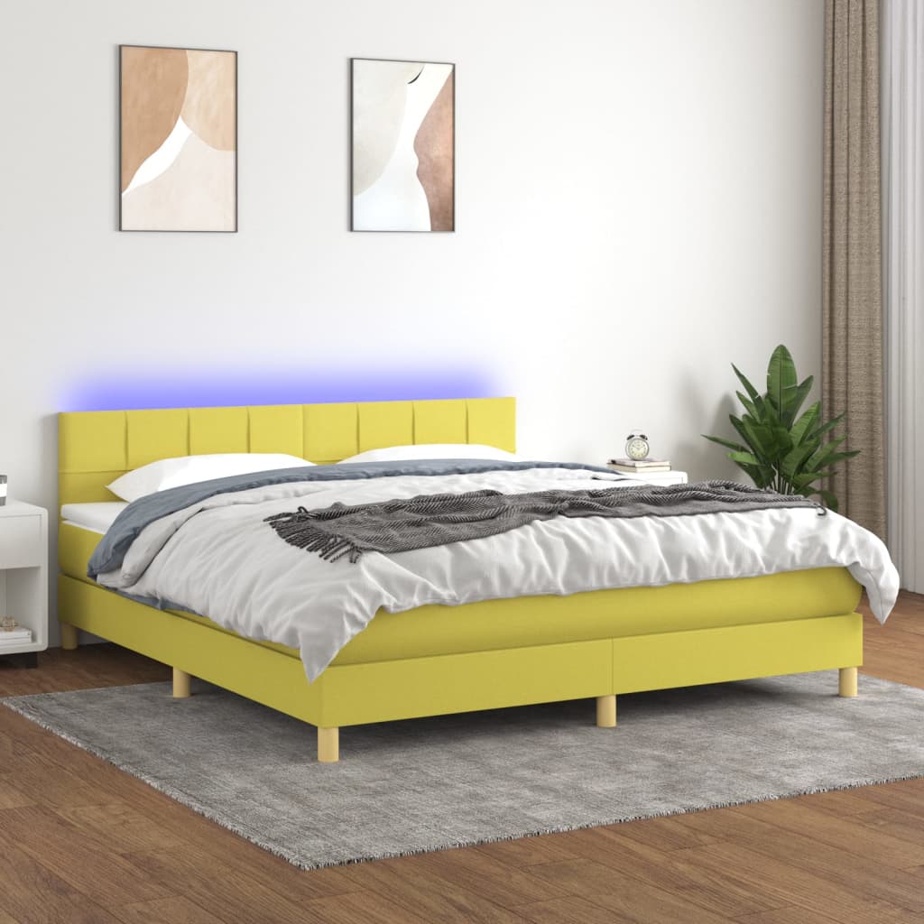Κρεβάτι Boxspring με Στρώμα & LED Πράσινο 160x200 εκ Υφασμάτινο - Pakobazaar
