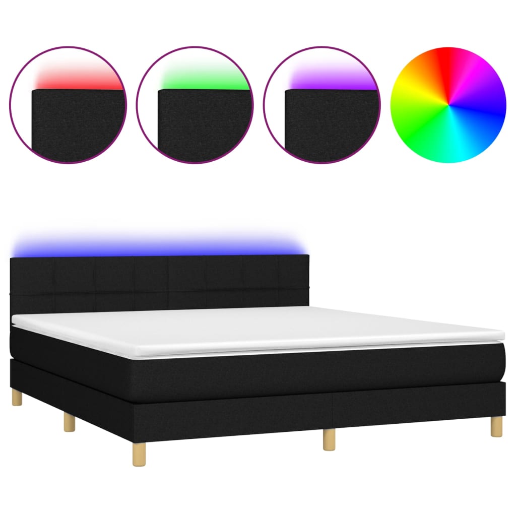 Κρεβάτι Boxspring με Στρώμα & LED Μαύρο 180x200 εκ. Υφασμάτινο