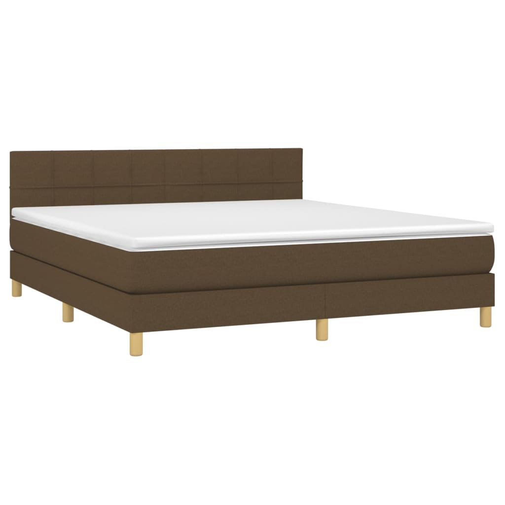 Κρεβάτι Boxspring με Στρώμα & LED Σκ.Καφέ 180x200εκ. Υφασμάτινο - Pakobazaar