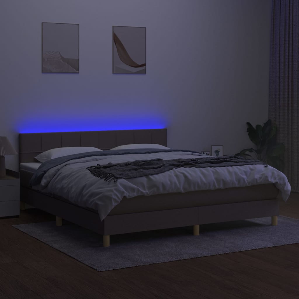 Κρεβάτι Boxspring με Στρώμα & LED Taupe 180x200 εκ. Υφασμάτινο