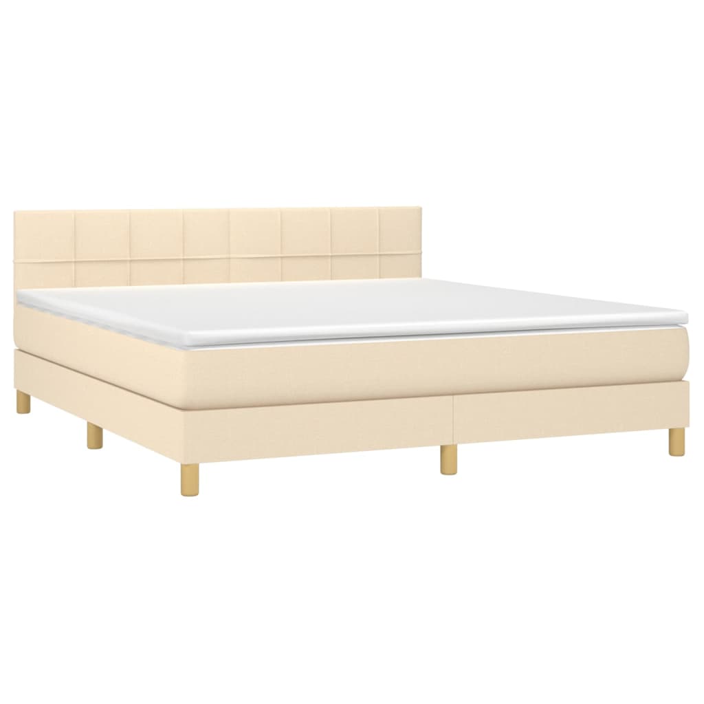 Κρεβάτι Boxspring με Στρώμα & LED Κρεμ 180x200 εκ. Υφασμάτινο