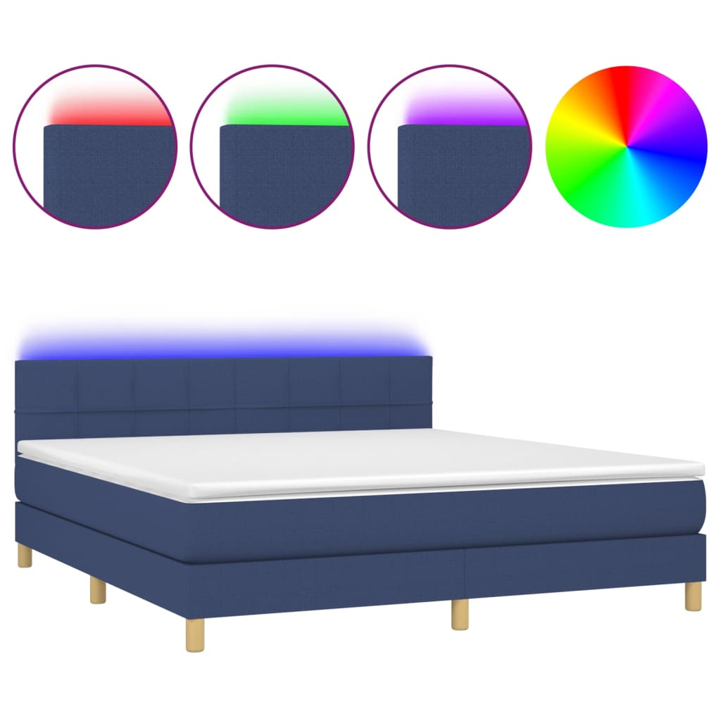 Κρεβάτι Boxspring με Στρώμα & LED Μπλε 180x200 εκ. Υφασμάτινο