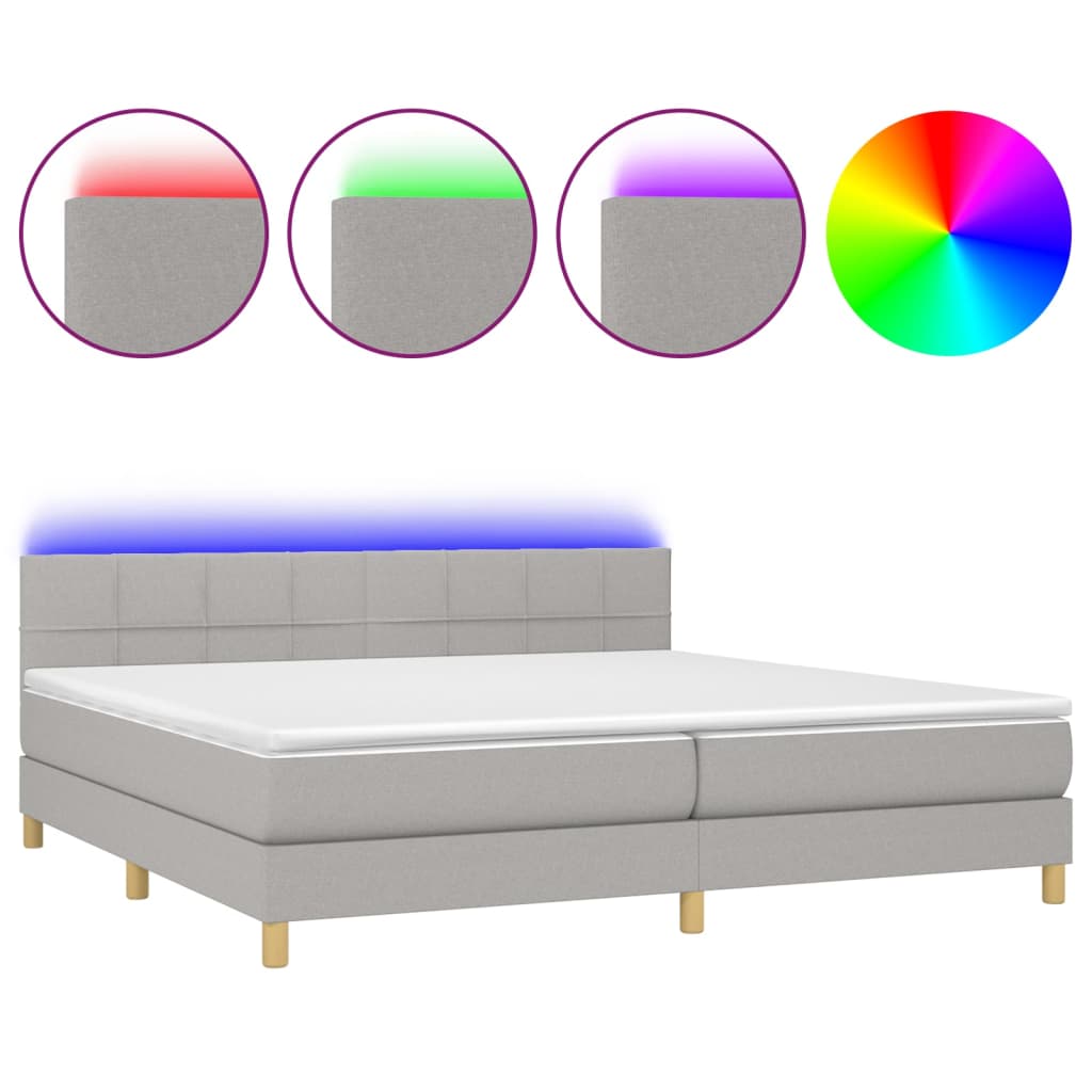 Κρεβάτι Boxspring με Στρώμα & LED Αν.Γκρι 200x200εκ. Υφασμάτινο