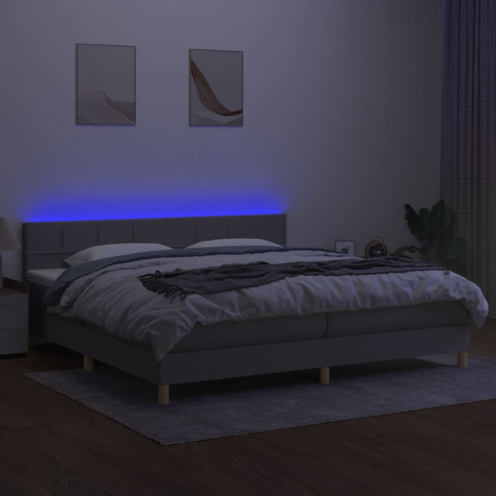 Κρεβάτι Boxspring με Στρώμα & LED Αν.Γκρι 200x200εκ. Υφασμάτινο