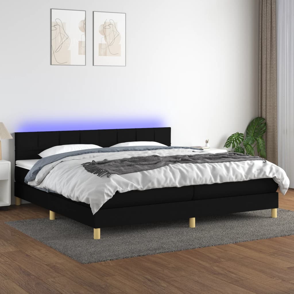 Κρεβάτι Boxspring με Στρώμα & LED Μαύρο 200x200 εκ. Υφασμάτινο
