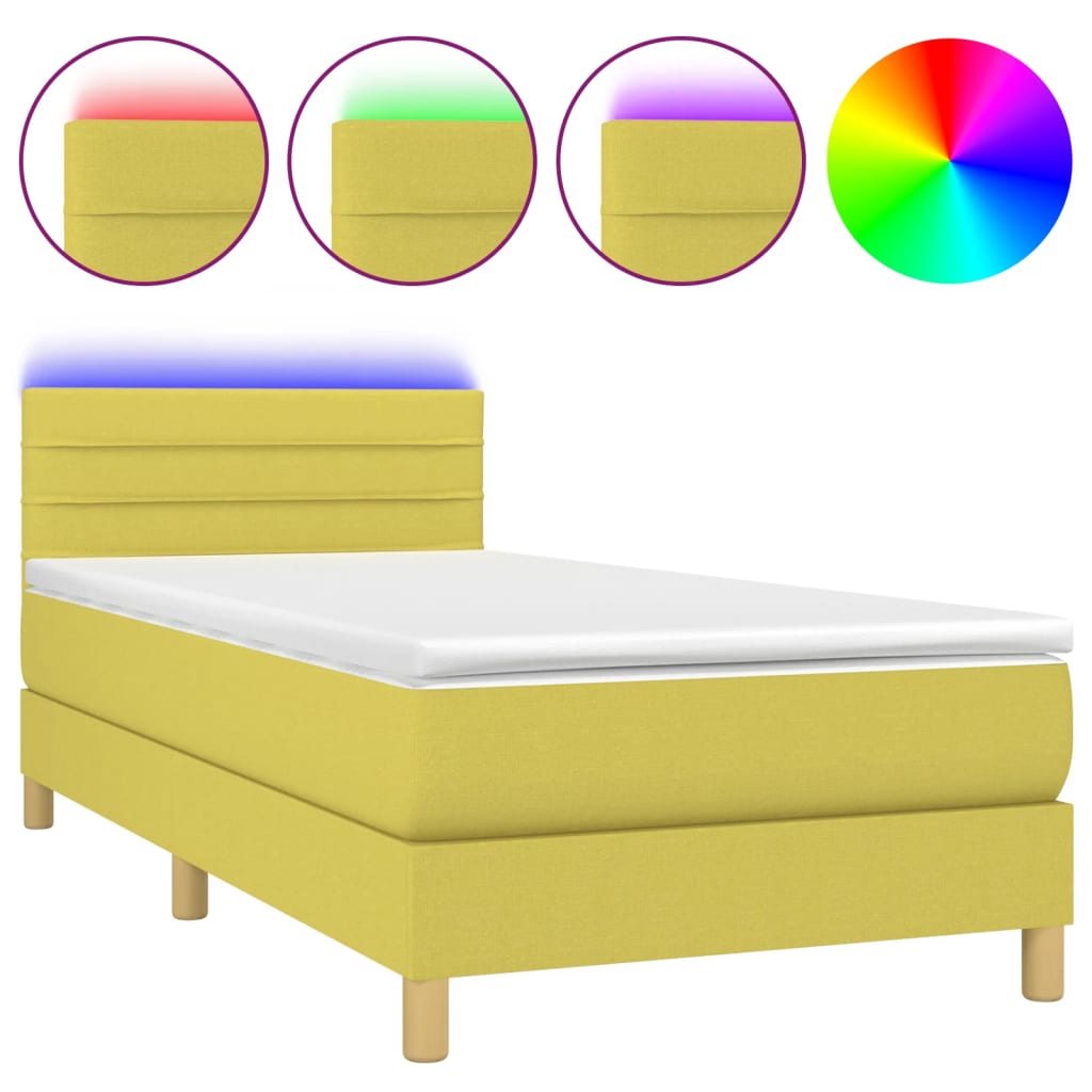 Κρεβάτι Boxspring με Στρώμα & LED Πράσινο 80x200 εκ. Υφασμάτινο