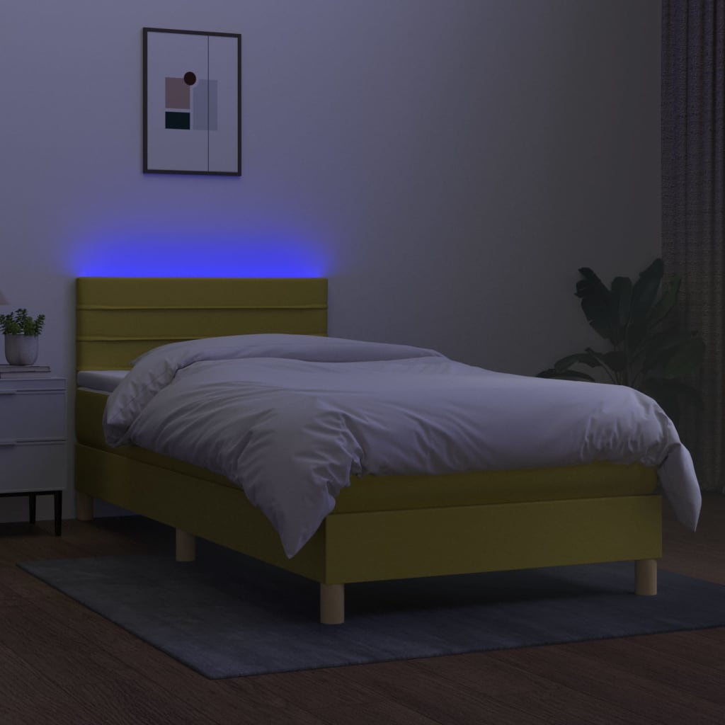 Κρεβάτι Boxspring με Στρώμα & LED Πράσινο 80x200 εκ. Υφασμάτινο