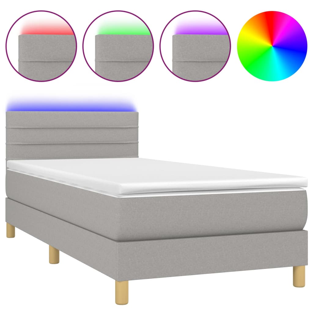 Κρεβάτι Boxspring με Στρώμα & LED Αν.Γκρι 90x190 εκ. Υφασμάτινο