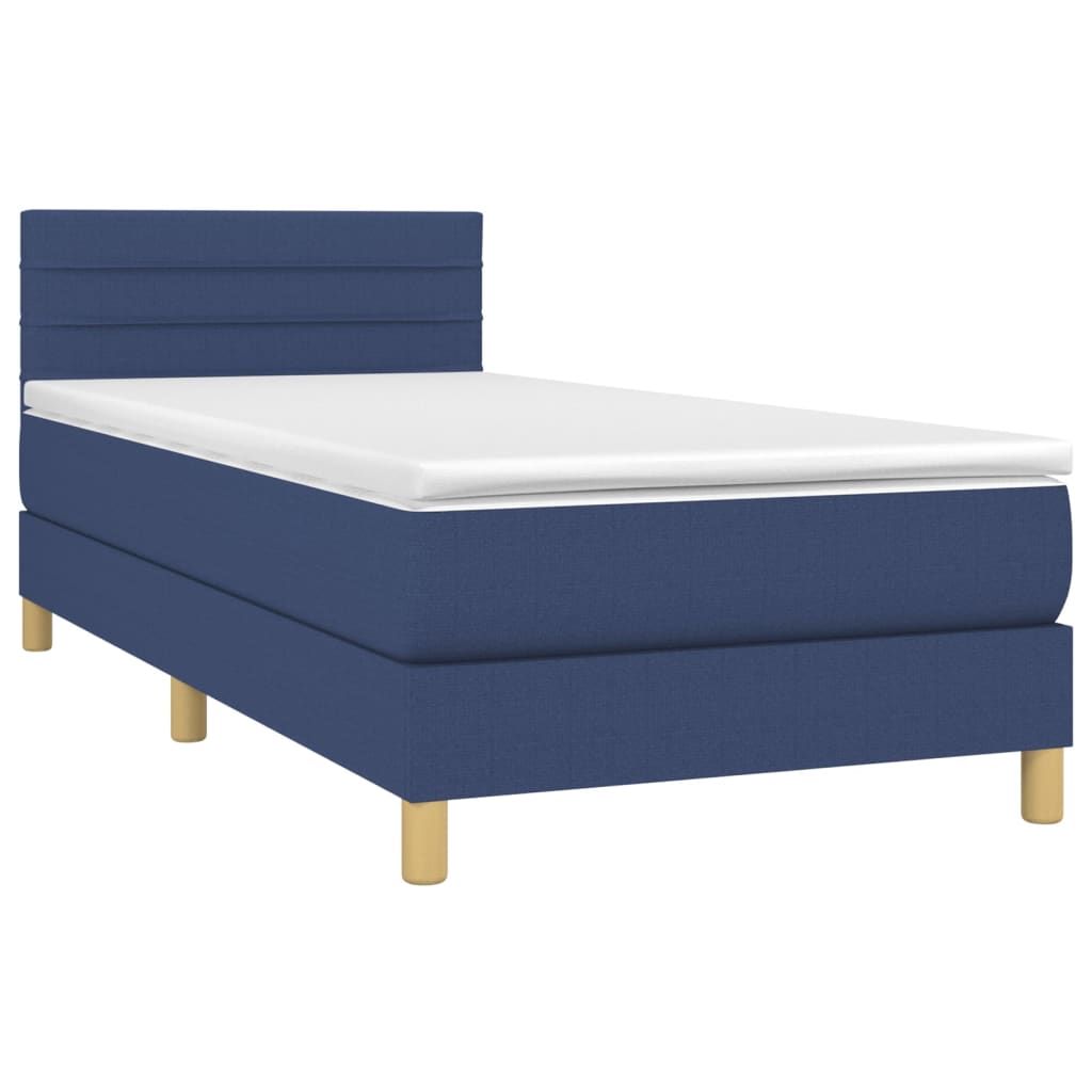 Κρεβάτι Boxspring με Στρώμα & LED Μπλε 90x190 εκ. Υφασμάτινο