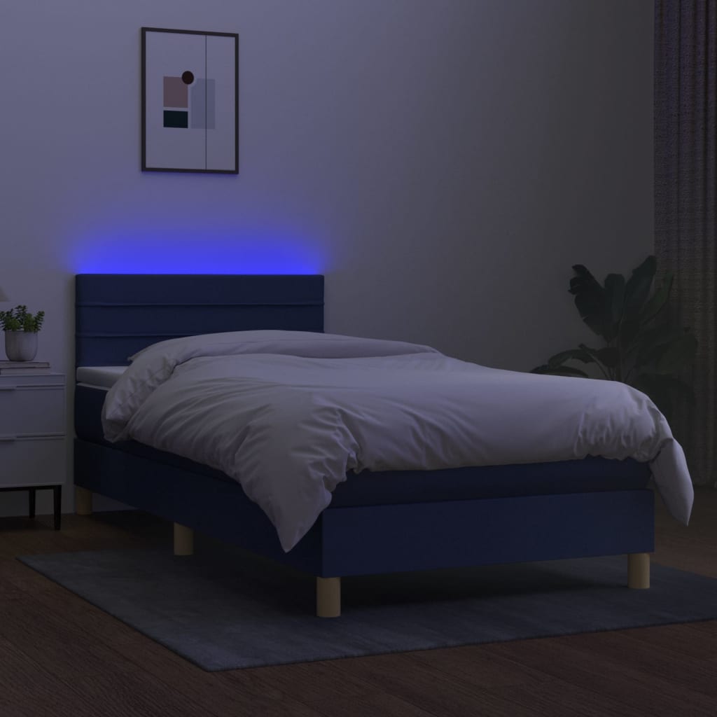 Κρεβάτι Boxspring με Στρώμα & LED Μπλε 90x190 εκ. Υφασμάτινο